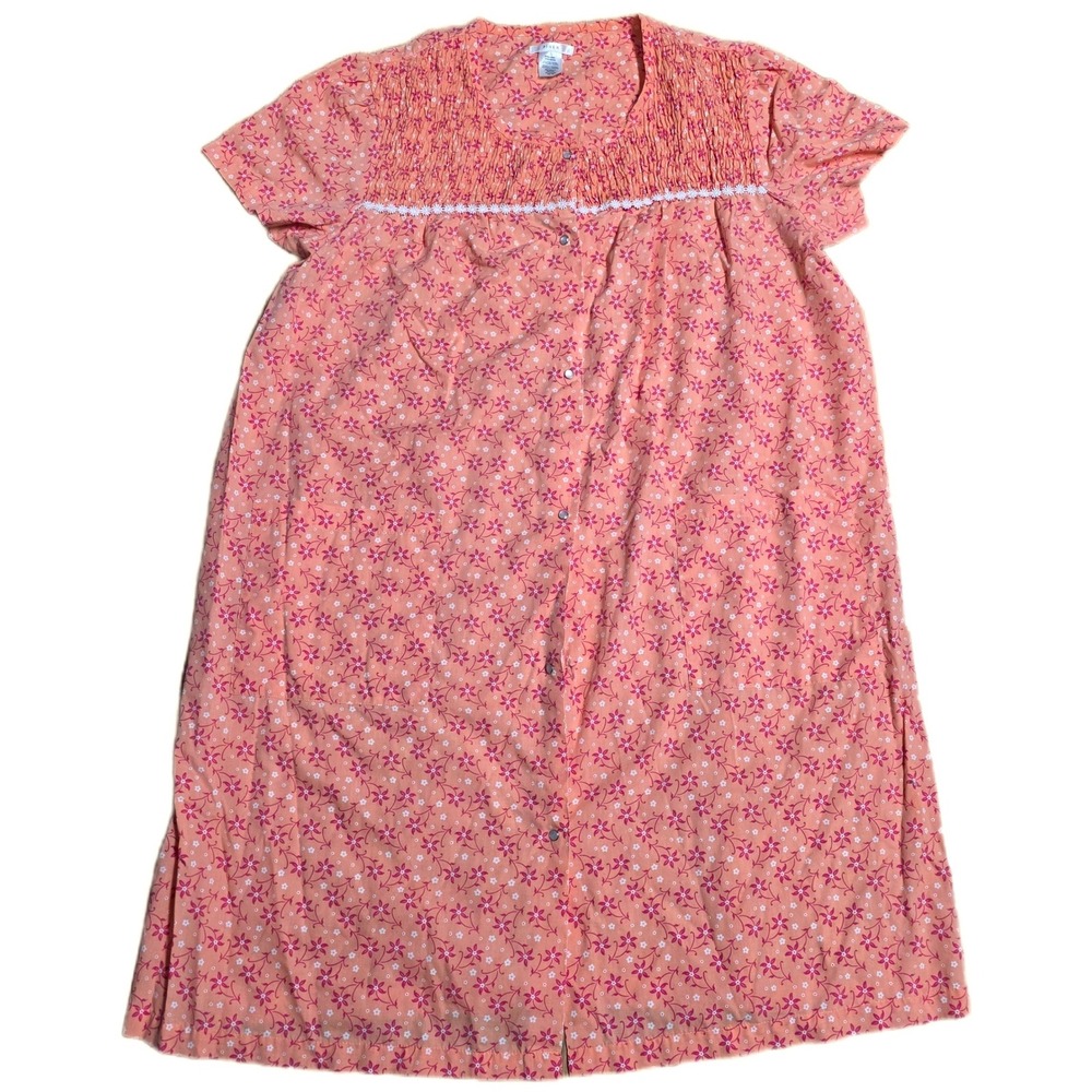 PINK K Nightgown Dress Women's Size XL Coral Floral‎ Smocked